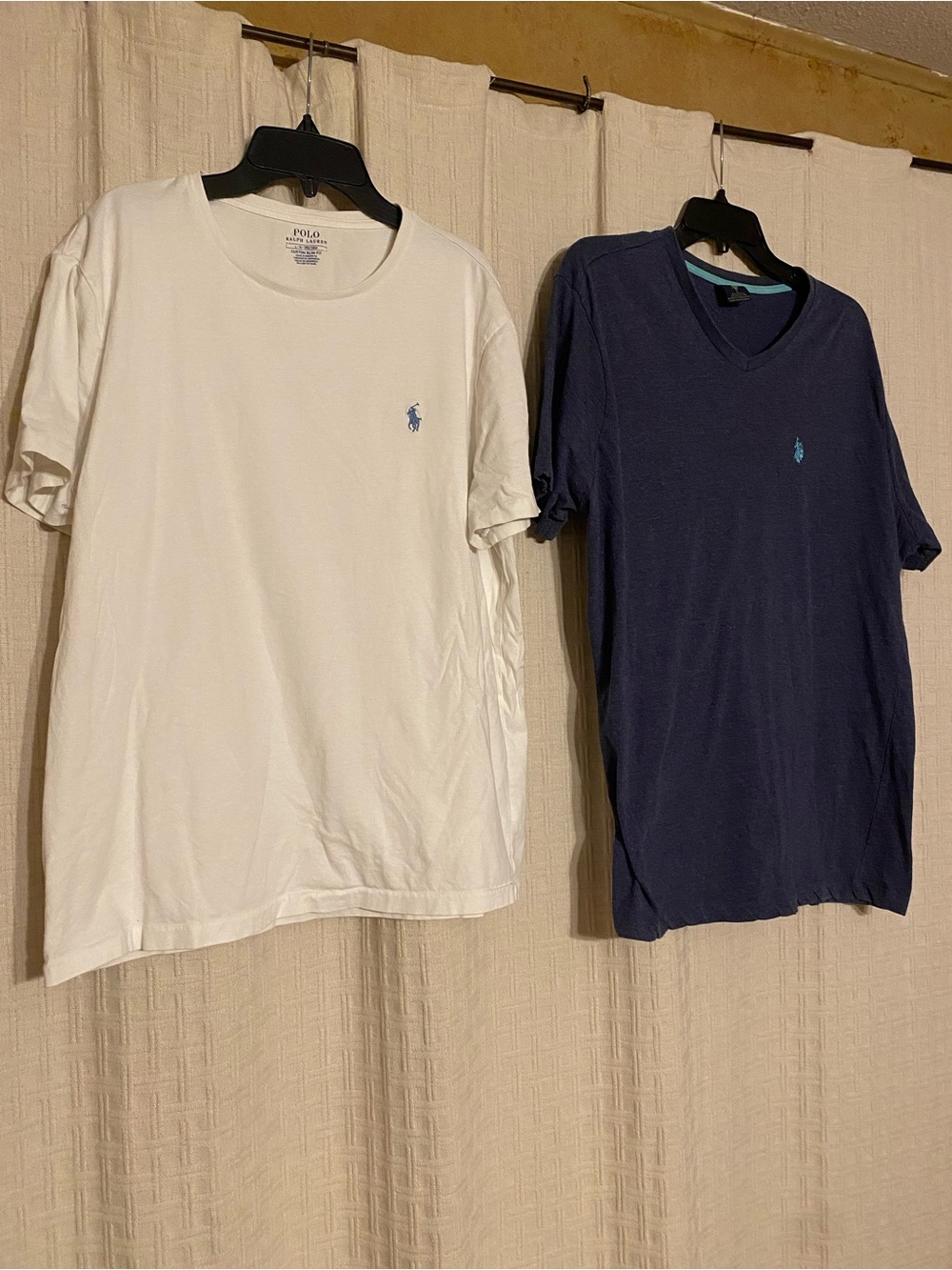 US Polo Assn. White & Blue Short Sleeve Crew and V-Neck Tee Set-Size Large
